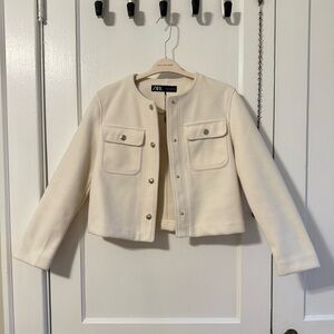 Zara Off-White Gold-Button Jacket - Size Small